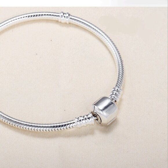 3mm Silver-Plated Copper Snake Chain Bracelet with Barrel Clasp Classic Charm - Picture 2 of 2